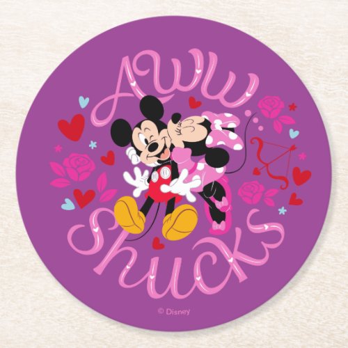 Mickey Mouse  Minnie Mouse  Aww Schucks Round Paper Coaster