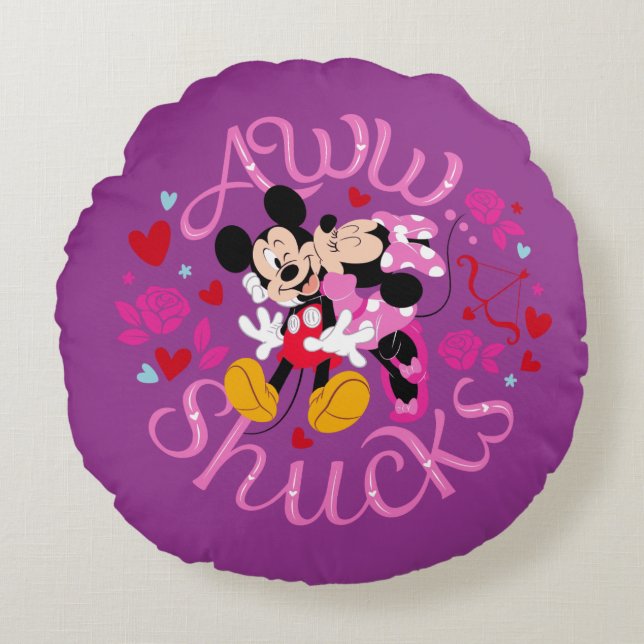 Mickey Mouse & Minnie Mouse | Aww Schucks Round Pillow (Front)