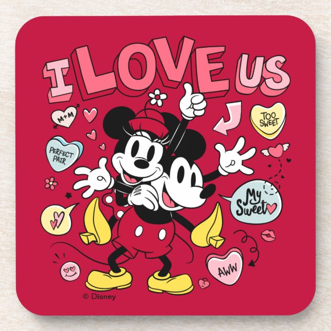 Mickey Mouse & Minnie Mouse | I Love Us Beverage Coaster (Front)