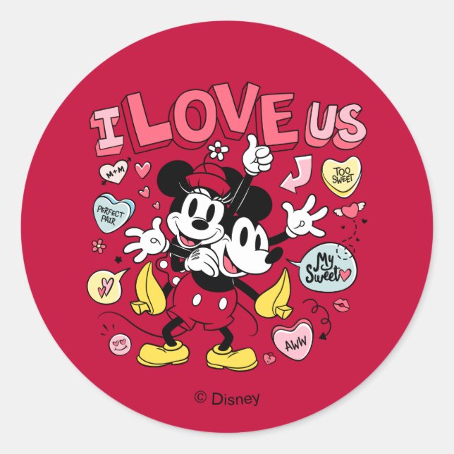 Mickey Mouse & Minnie Mouse | I Love Us Classic Round Sticker (Front)