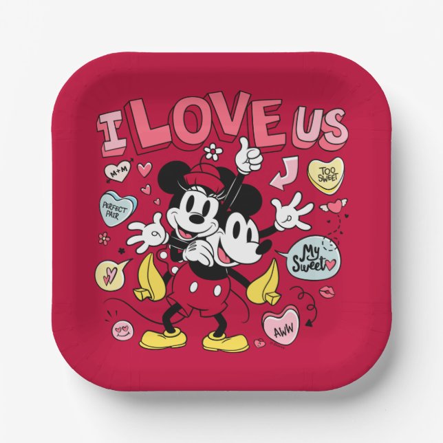 Mickey Mouse & Minnie Mouse | I Love Us Paper Plates (Front)