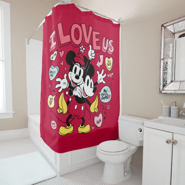 Mickey Mouse & Minnie Mouse | I Love Us Shower Curtain (In Situ)