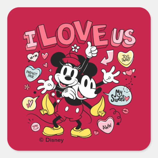 Mickey Mouse & Minnie Mouse | I Love Us Square Sticker | Zazzle