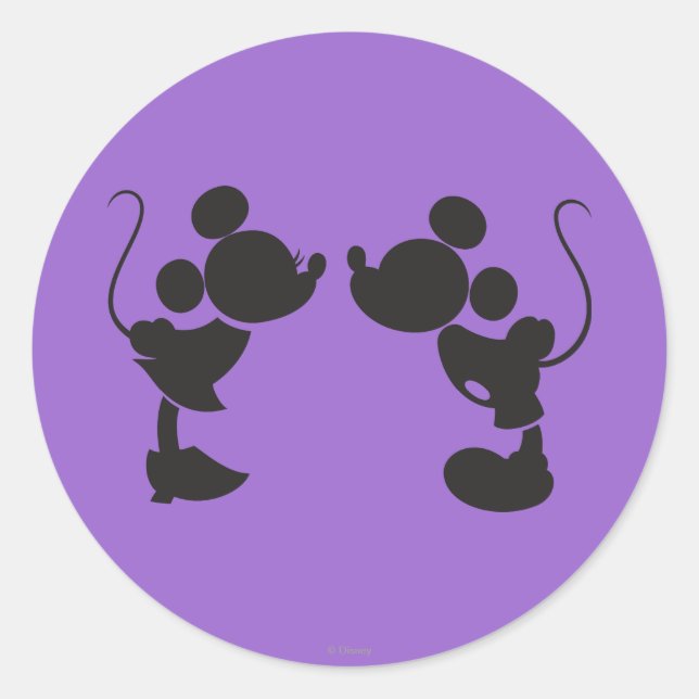Mickey Mouse & Minnie  Silhouette Classic Round Sticker (Front)