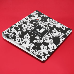 Mickey Mouse   Monogram Crowd Pattern 3 Ring Binder
