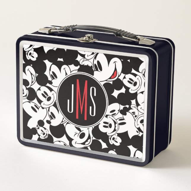 Mickey Mouse | Monogram Crowd Pattern Metal Lunch Box (Front)