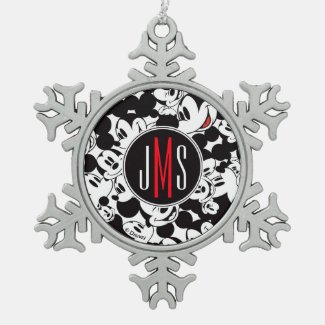 Mickey Mouse | Monogram Crowd Pattern Snowflake Pewter Christmas Ornament