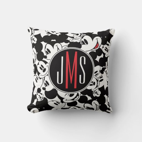 Mickey Mouse  Monogram Crowd Pattern Throw Pillow