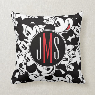Mickey Mouse | Monogram Crowd Pattern Throw Pillow