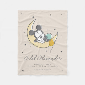 Mickey Mouse Moon and Stars Baby Birth Stats Fleece Blanket
