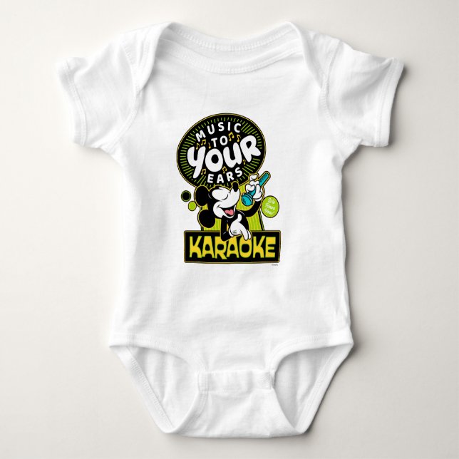 Mickey Mouse Music To Your Ears Karaoke Sign Baby Bodysuit (Front)