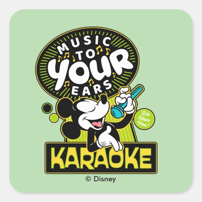 Mickey Mouse Music To Your Ears Karaoke Sign Square Sticker (Front)