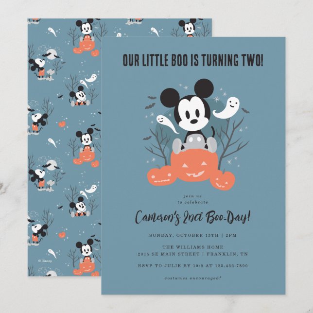 Mickey Mouse | Our Little Boo is Turning Two Invitation (Front/Back)