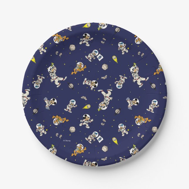 Mickey Mouse Outer Space Pattern Birthday Paper Plates (Front)