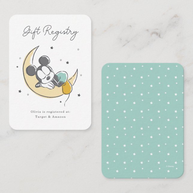 Mickey Mouse Over the Moon | Baby Gift Registry Place Card (Front/Back)