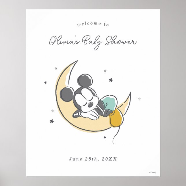 Mickey Mouse over the Moon Baby Shower Welcome Poster (Front)
