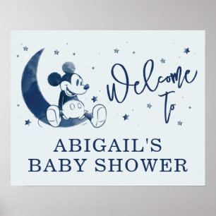 Mickey Mouse Over the Moon Baby Shower Welcome Poster