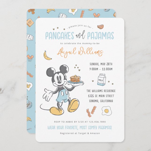 Mickey Mouse | Pancakes & Pajamas Baby Shower Invitation (Front/Back)
