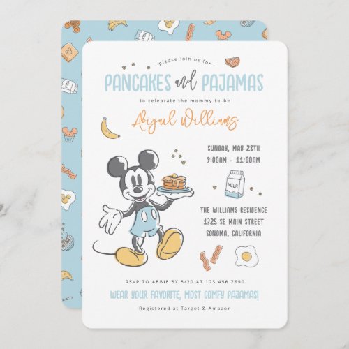 Mickey Mouse  Pancakes  Pajamas Baby Shower Invitation