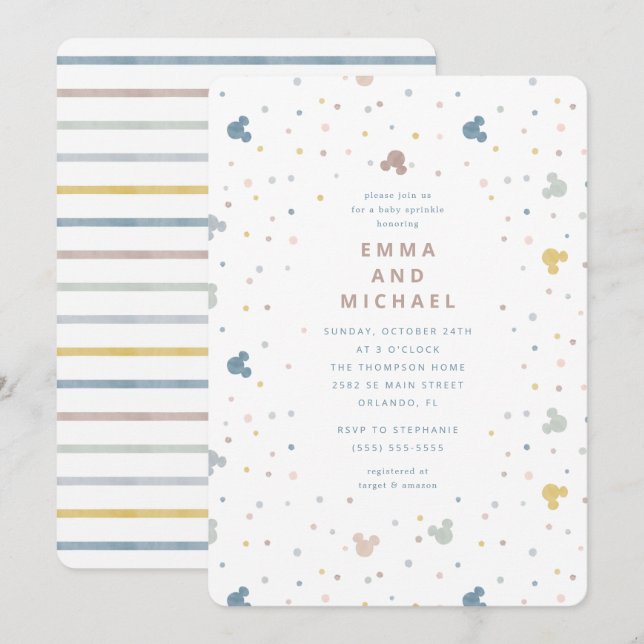 Mickey Mouse Pastel Confetti Baby Sprinkle  Invitation (Front/Back)