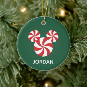 Mickey Mouse Peppermint Christmas Ceramic Ornament