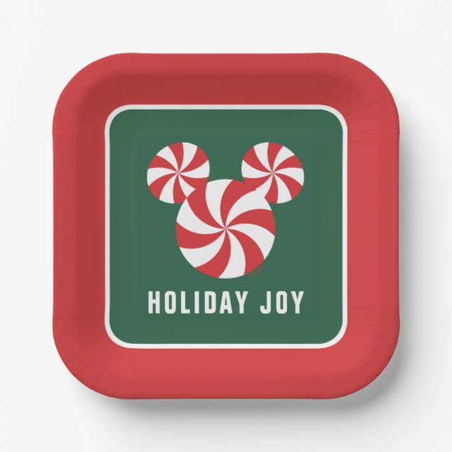 Mickey Mouse Peppermint Christmas Paper Plates (Front)