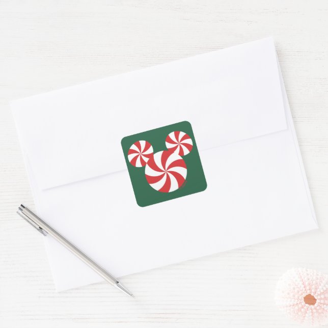 Mickey Mouse Peppermint Christmas Square Sticker (Envelope)