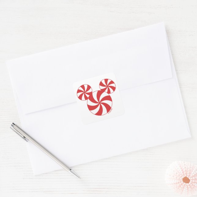 Mickey Mouse Peppermint Christmas Square Sticker (Envelope)
