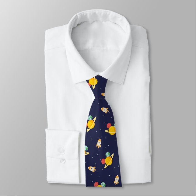 Mickey Mouse Planet Icon Pattern Neck Tie (Tied)