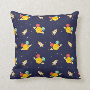 Mickey Mouse Planet Icon Pattern Throw Pillow