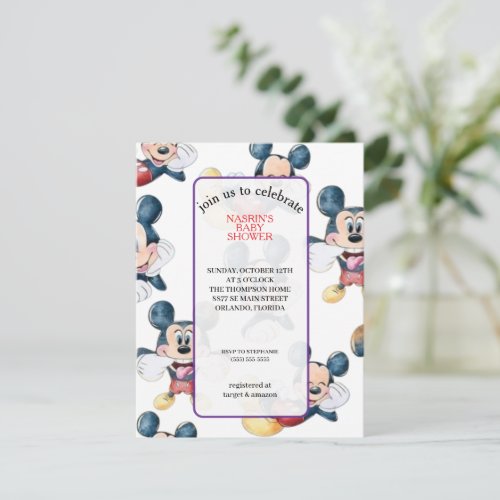 Mickey Mouse Polka Dot Baby Shower Invitation