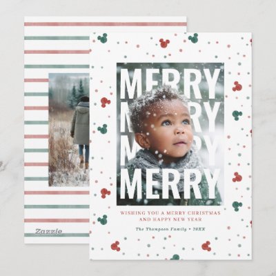 Mickey Mouse Polka Dot Christmas Photo Pop Holiday Card