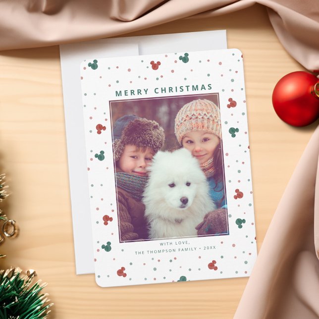 Mickey Mouse Polka Dot Christmas with Photo Invitation (Card on table)