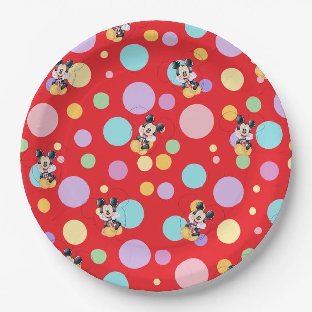 Mickey Mouse Polka Dot  red Baby Shower Paper Plates (Front)