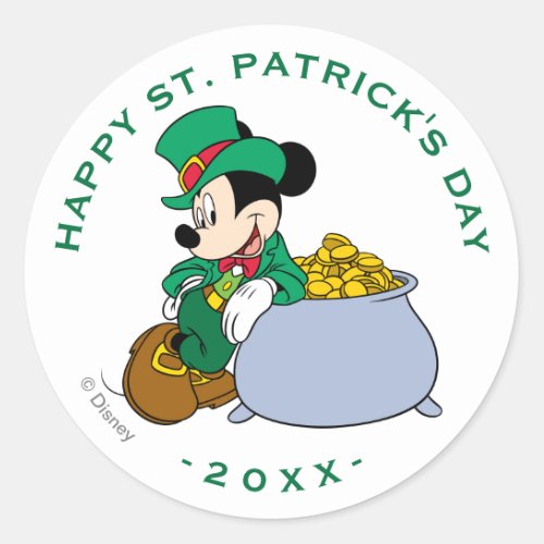 Mickey Mouse Pot of Gold  St Patricks Day Classic Round Sticker