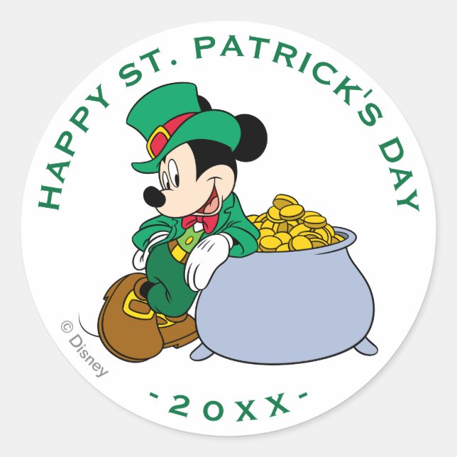 Mickey Mouse Pot of Gold | St. Patrick's Day Classic Round Sticker (Front)