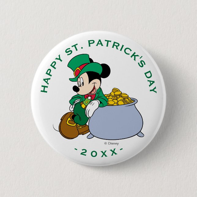 Mickey Mouse Pot of Gold | St. Patrick's Day Pinback Button (Front)