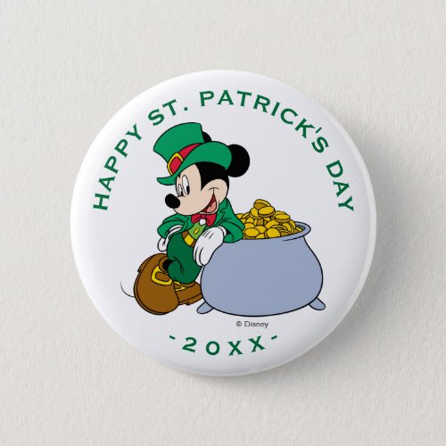 Mickey Mouse Pot of Gold  St Patricks Day Pinback Button