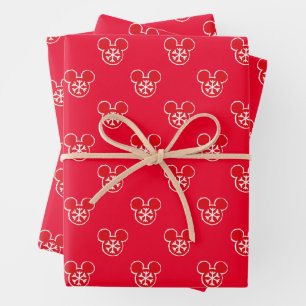 Mickey Mouse Red Holiday Snowflake Pattern Wrapping Paper Sheets