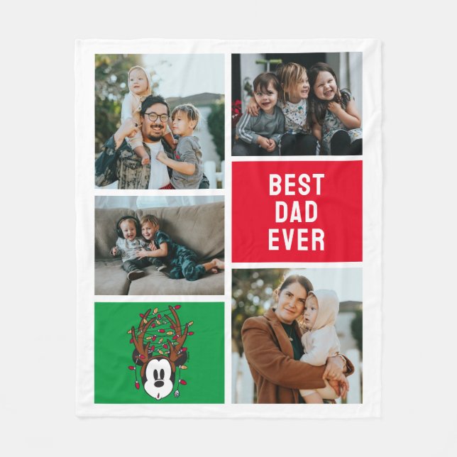 Mickey Mouse Reindeer Antlers | Best Dad Ever Fleece Blanket (Front)