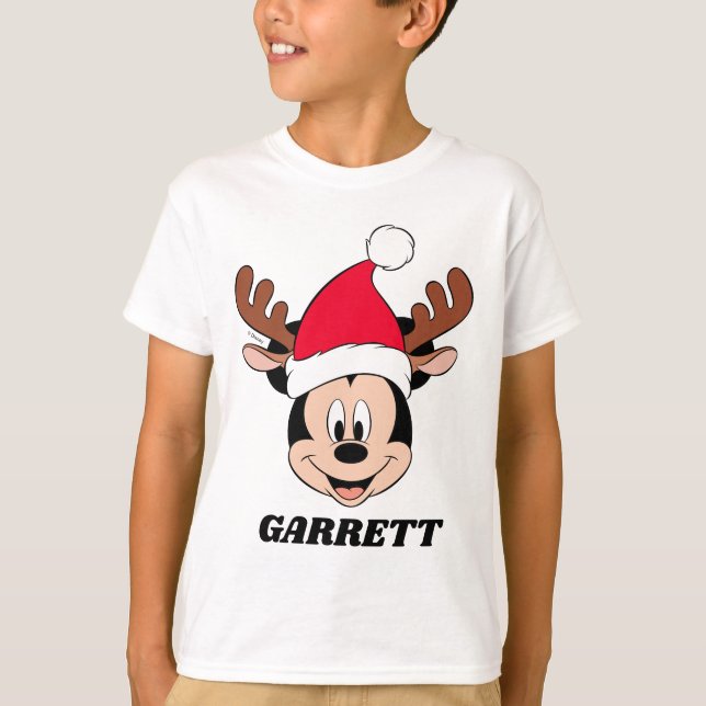 Mickey Mouse | Reindeer Antlers & Santa Hat T-Shirt (Front)