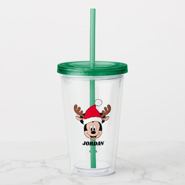 Mickey Mouse | Reindeer Ears & Santa Hat Acrylic Tumbler (Front)