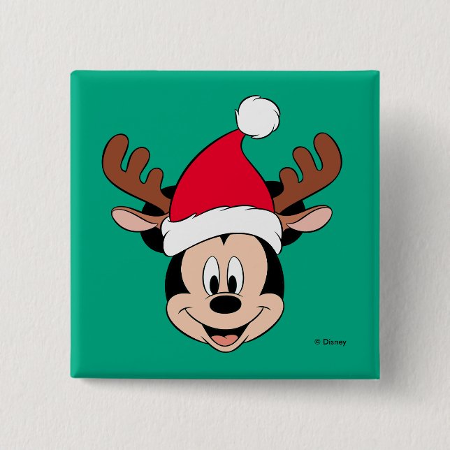 Mickey Mouse | Reindeer Ears & Santa Hat Button (Front)