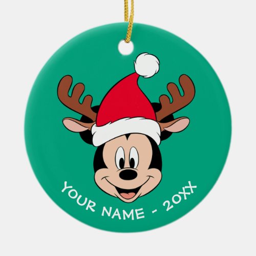 Mickey Mouse  Reindeer Ears  Santa Hat Ceramic Ornament