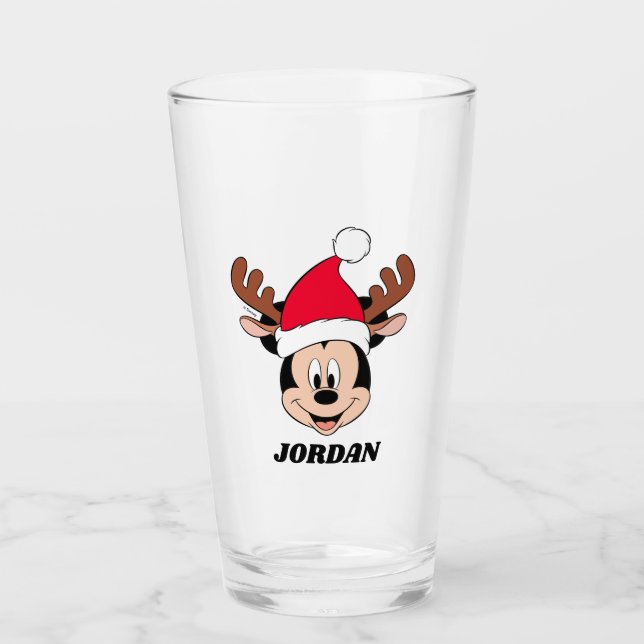 Mickey Mouse | Reindeer Ears & Santa Hat Glass (Front)