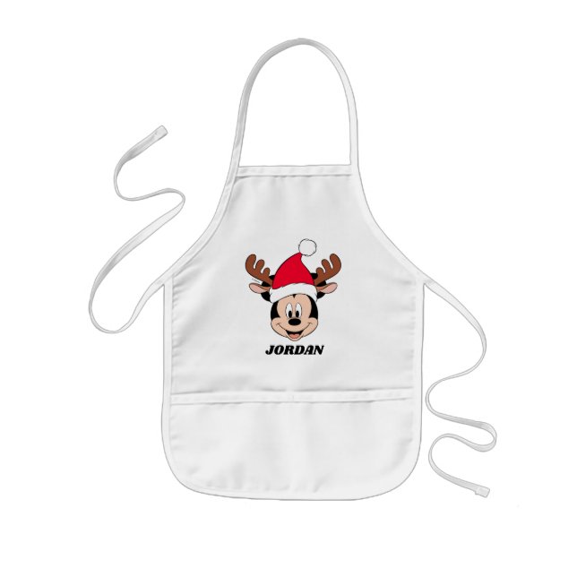 Mickey Mouse | Reindeer Ears & Santa Hat Kids' Apron (Front)