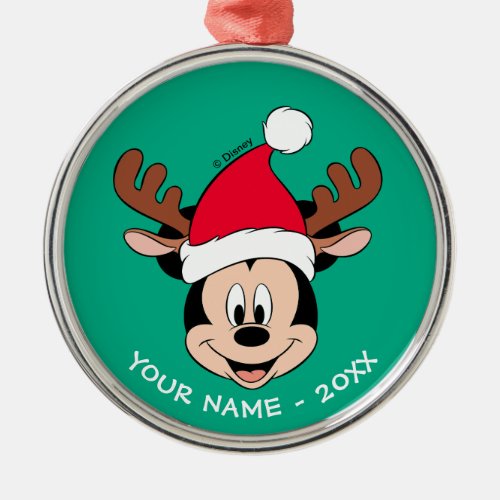 Mickey Mouse  Reindeer Ears  Santa Hat Metal Ornament