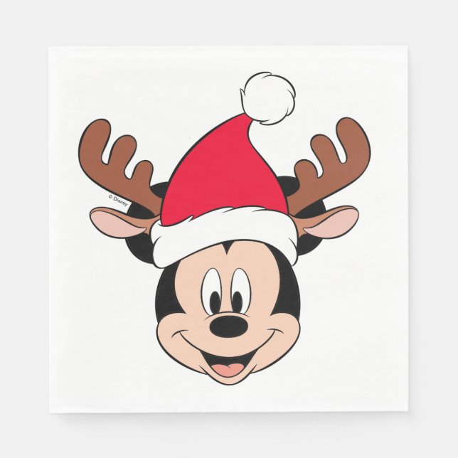 Mickey Mouse | Reindeer Ears & Santa Hat Napkins (Front)