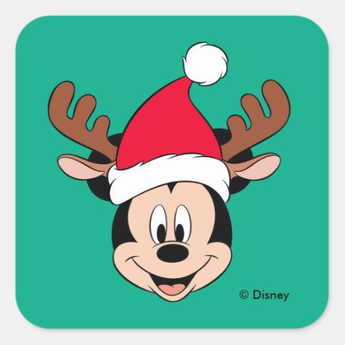 Mickey Mouse  Reindeer Ears  Santa Hat Square Sticker