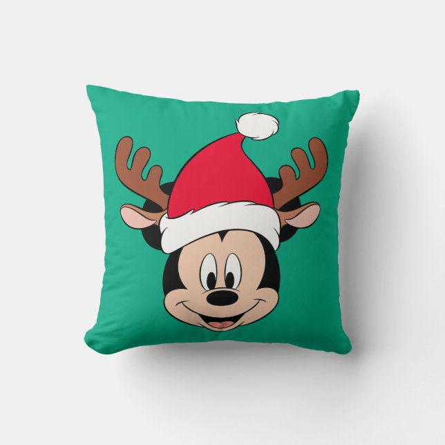 Mickey Mouse | Reindeer Ears & Santa Hat Throw Pillow (Front)